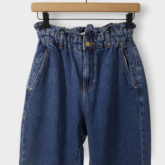 Zara Womens Paperbag Barrel Leg Jeans Floral Daisy Embroidered Sz 2 Boho Modern - Picture 5 of 14